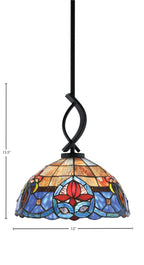 Cavella One Light Mini Pendant in Matte Black with 12" Sierra Art Glass Shade