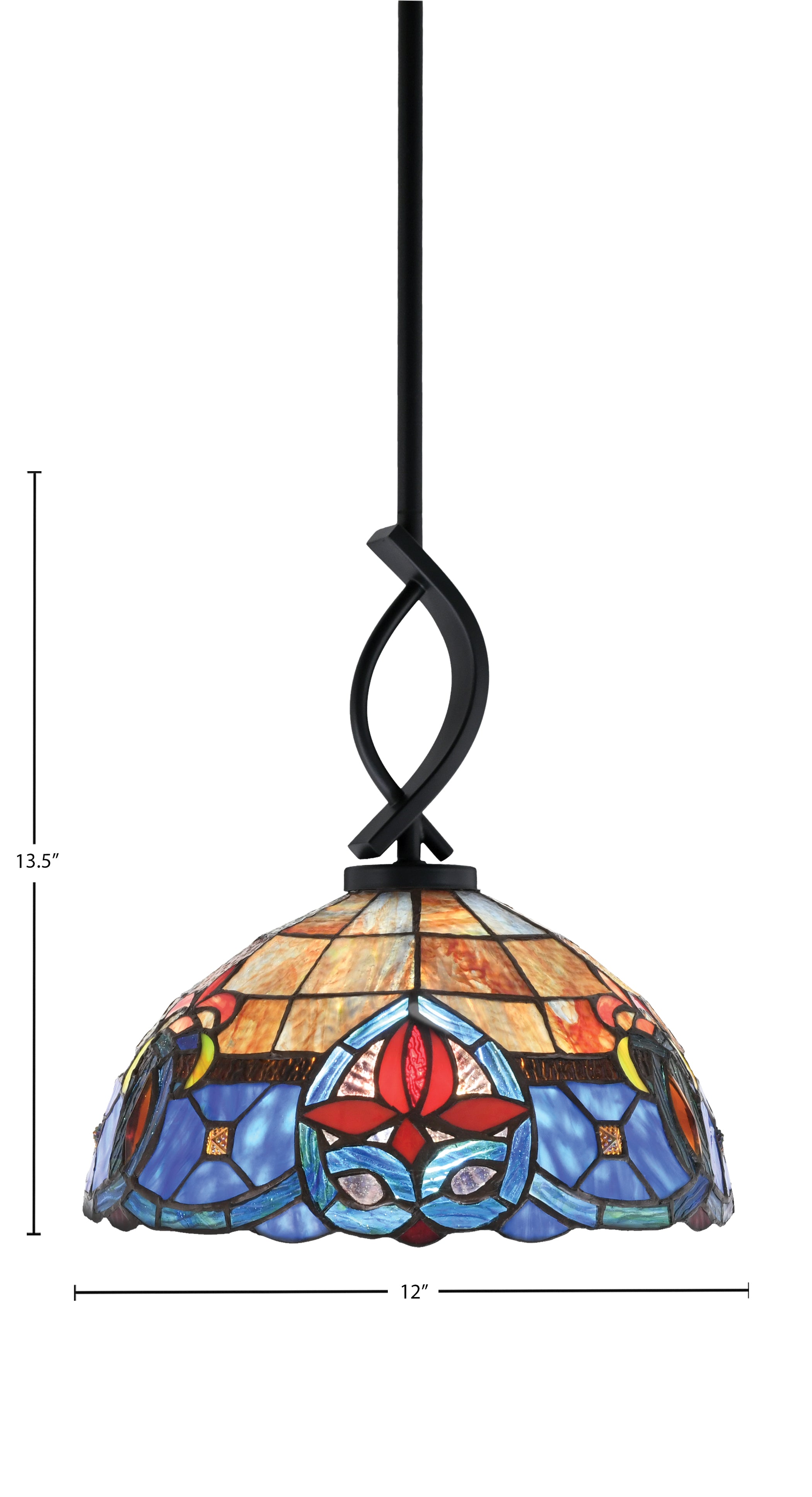 Cavella One Light Mini Pendant in Matte Black with 12" Sierra Art Glass Shade