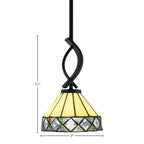 Cavella One Light Mini Pendant in Matte Black with 7" Diamond Peak Art Glass Shade