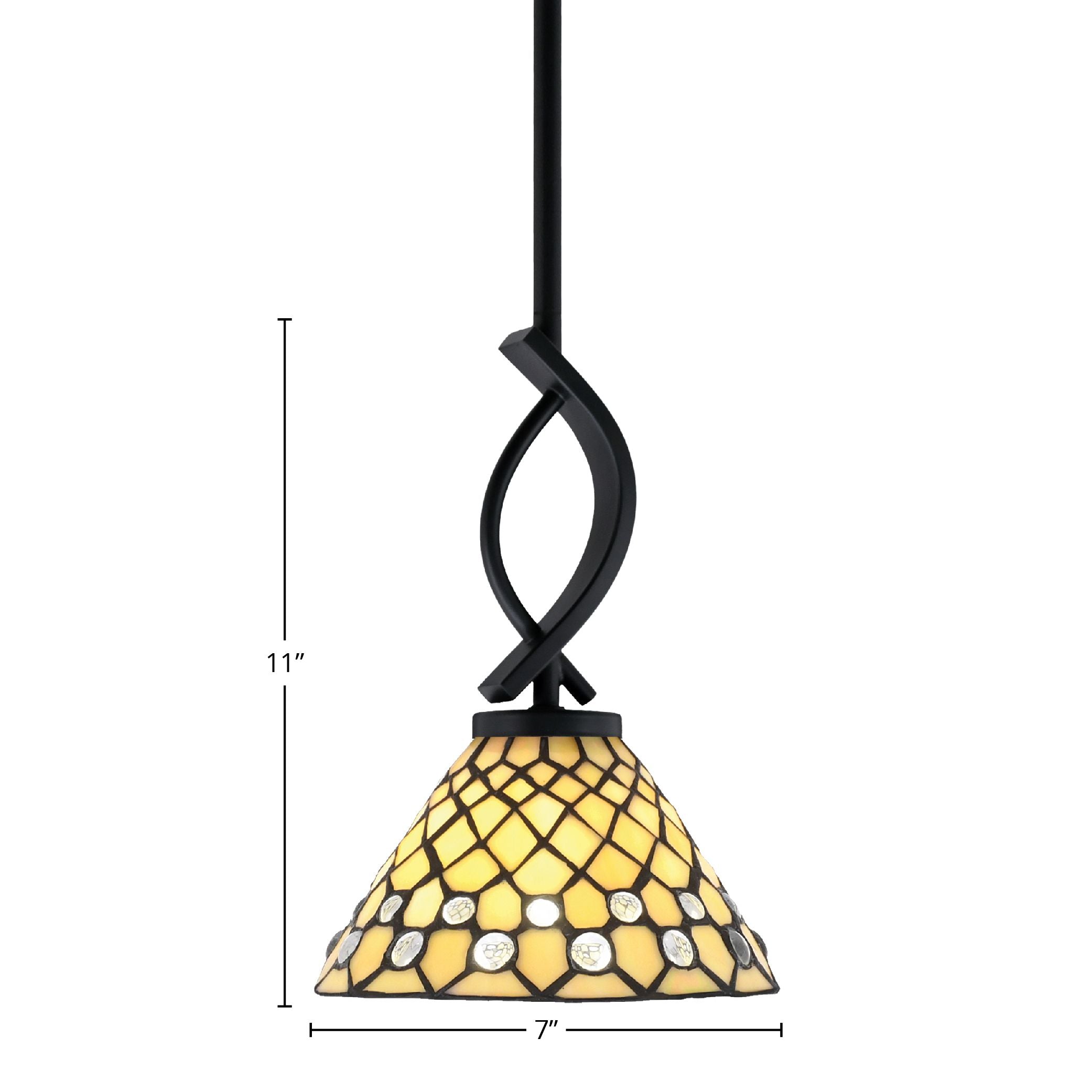 Cavella One Light Mini Pendant in Matte Black with 7" Starlight Art Glass Shade