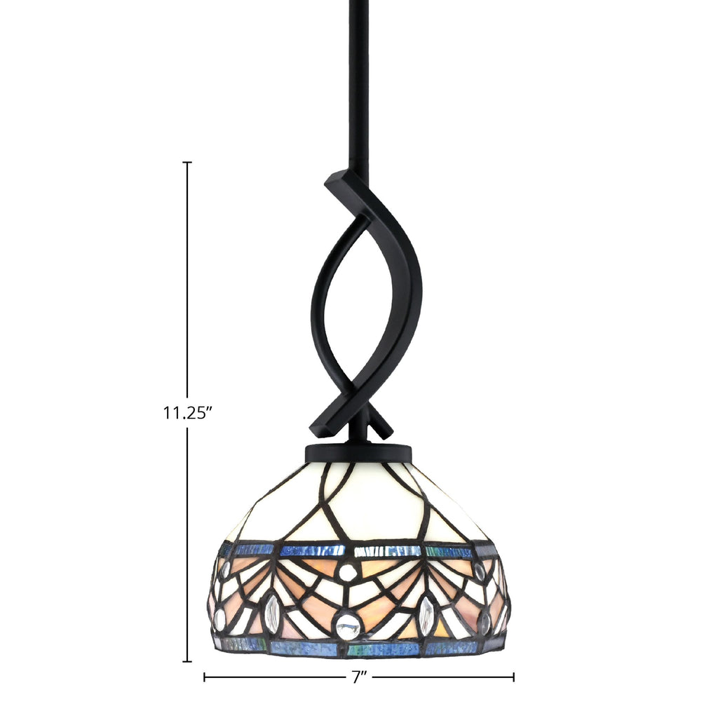 Cavella One Light Mini Pendant in Matte Black with 7" Royal Merlot Art Glass Shade