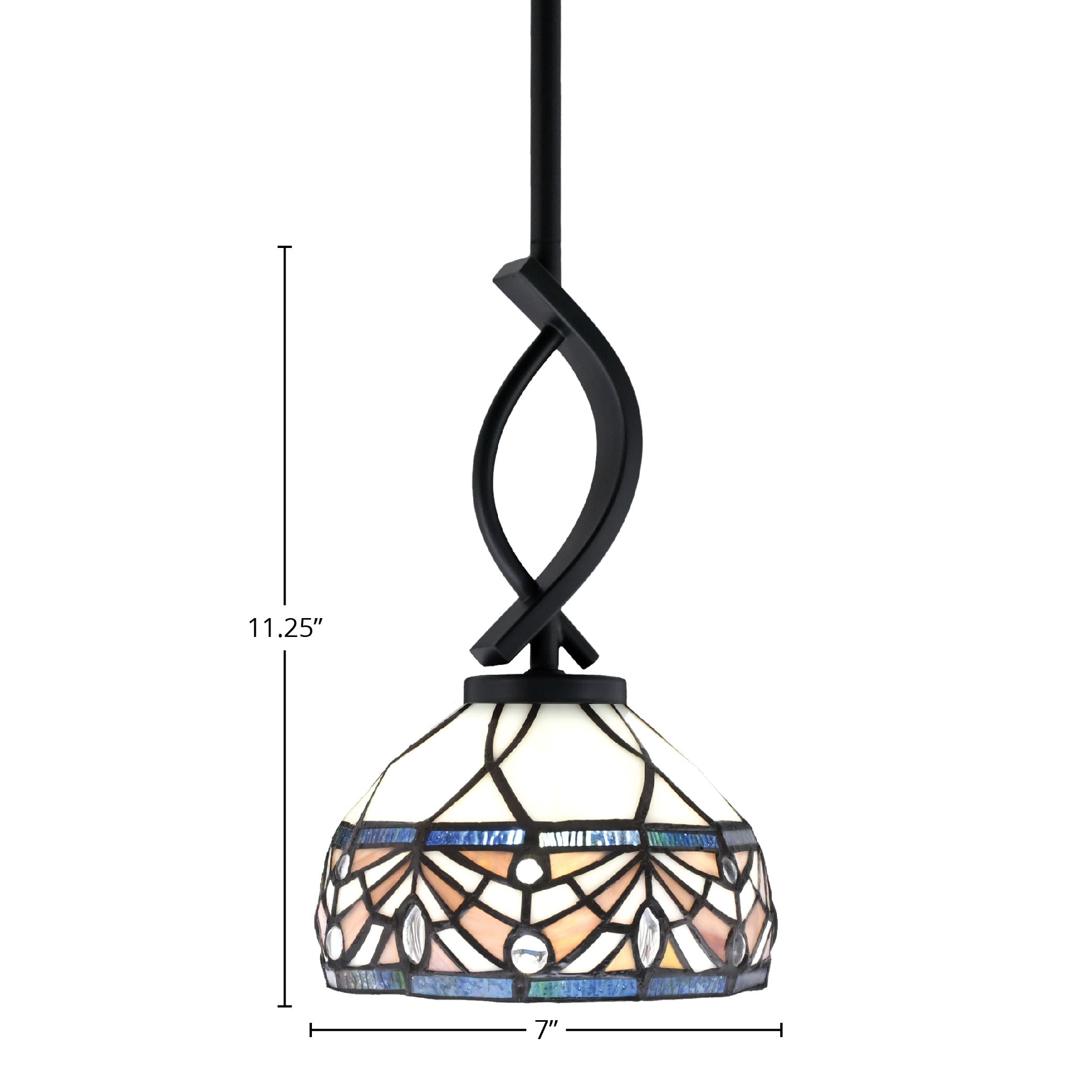 Cavella One Light Mini Pendant in Matte Black with 7" Royal Merlot Art Glass Shade