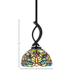 Cavella One Light Mini Pendant in Matte Black with 7" Kaleidoscope Art Glass Shade