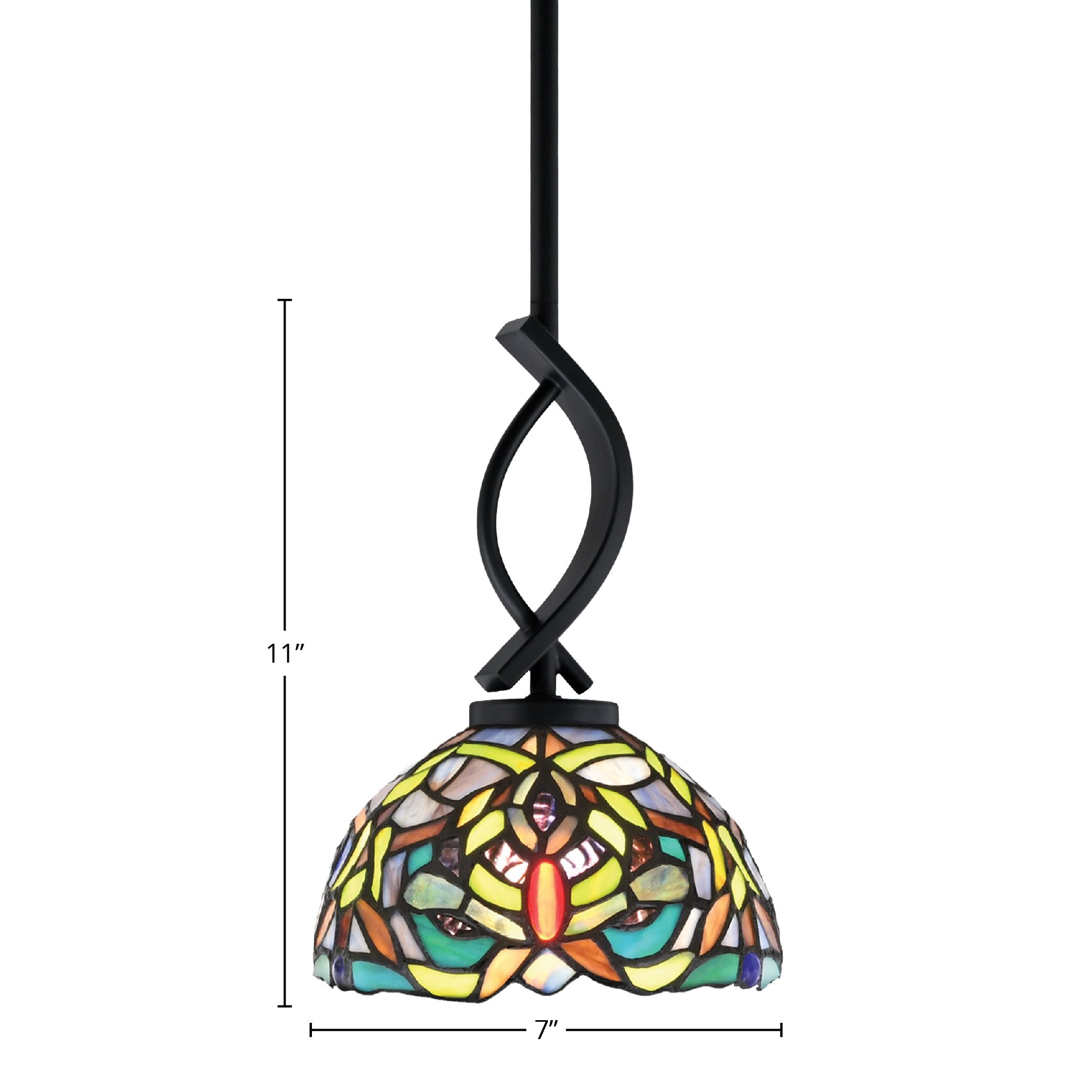 Cavella One Light Mini Pendant in Matte Black with 7" Kaleidoscope Art Glass Shade