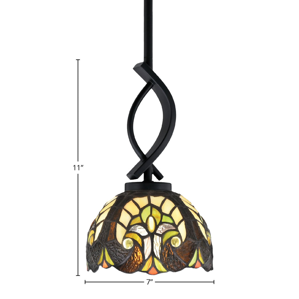 Cavella One Light Mini Pendant in Matte Black with 7" Ivory Cypress Art Glass Shade