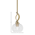 Cavella One Light Mini Pendant in New Age Brass with 7" Clear Bubble Shade