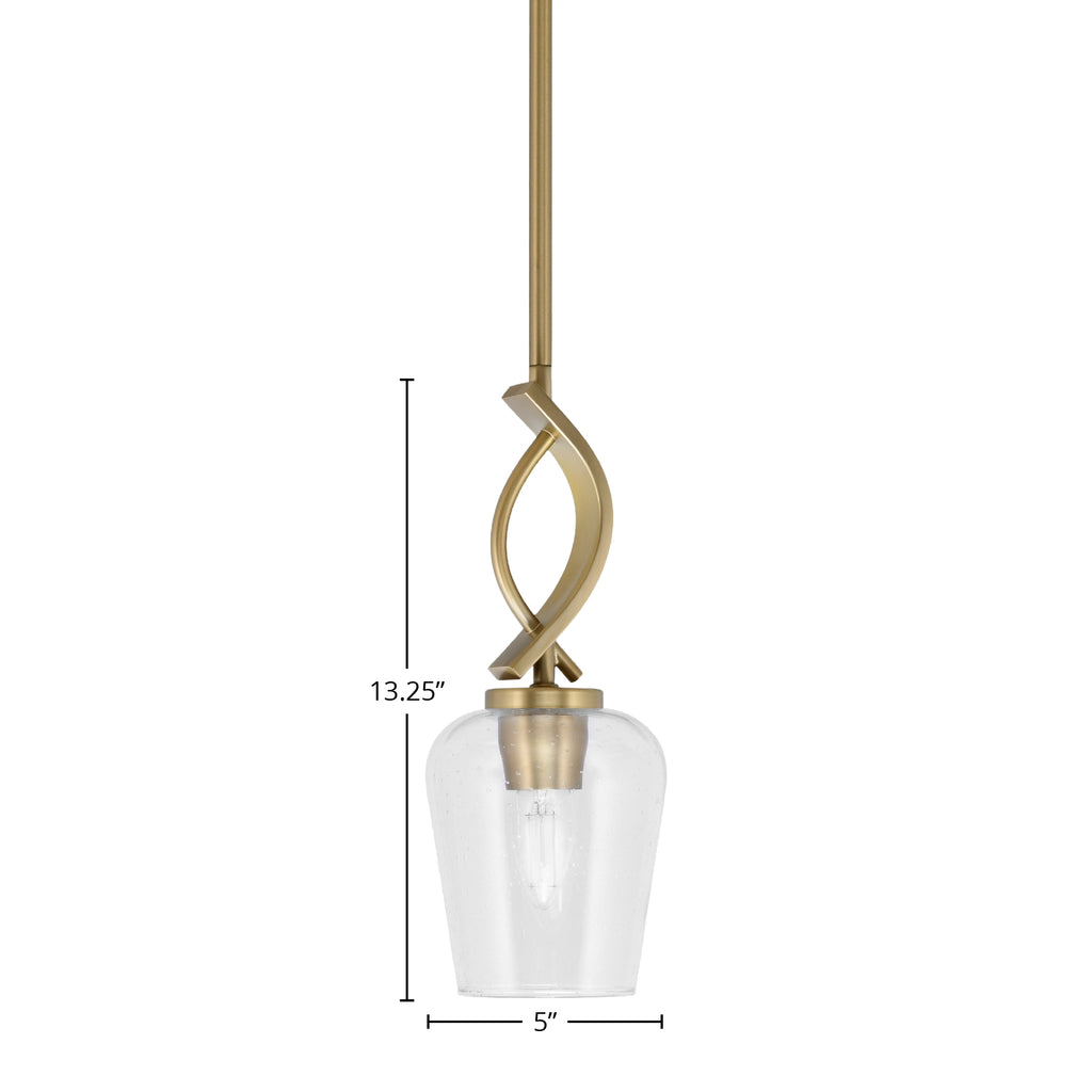 Cavella One Light Mini Pendant in New Age Brass with 5" Clear Bubble Shade
