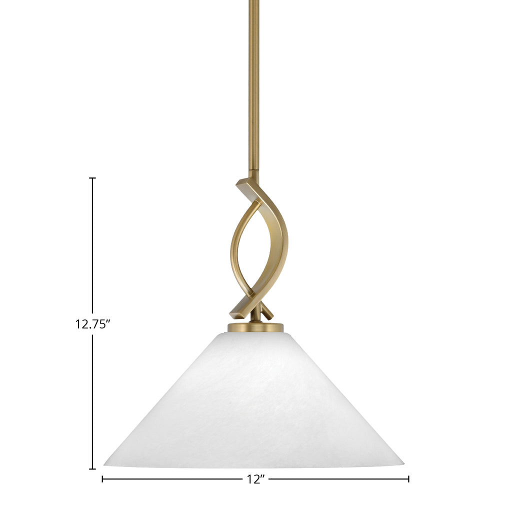 Cavella One Light Mini Pendant in New Age Brass with 12" White Marble Shade