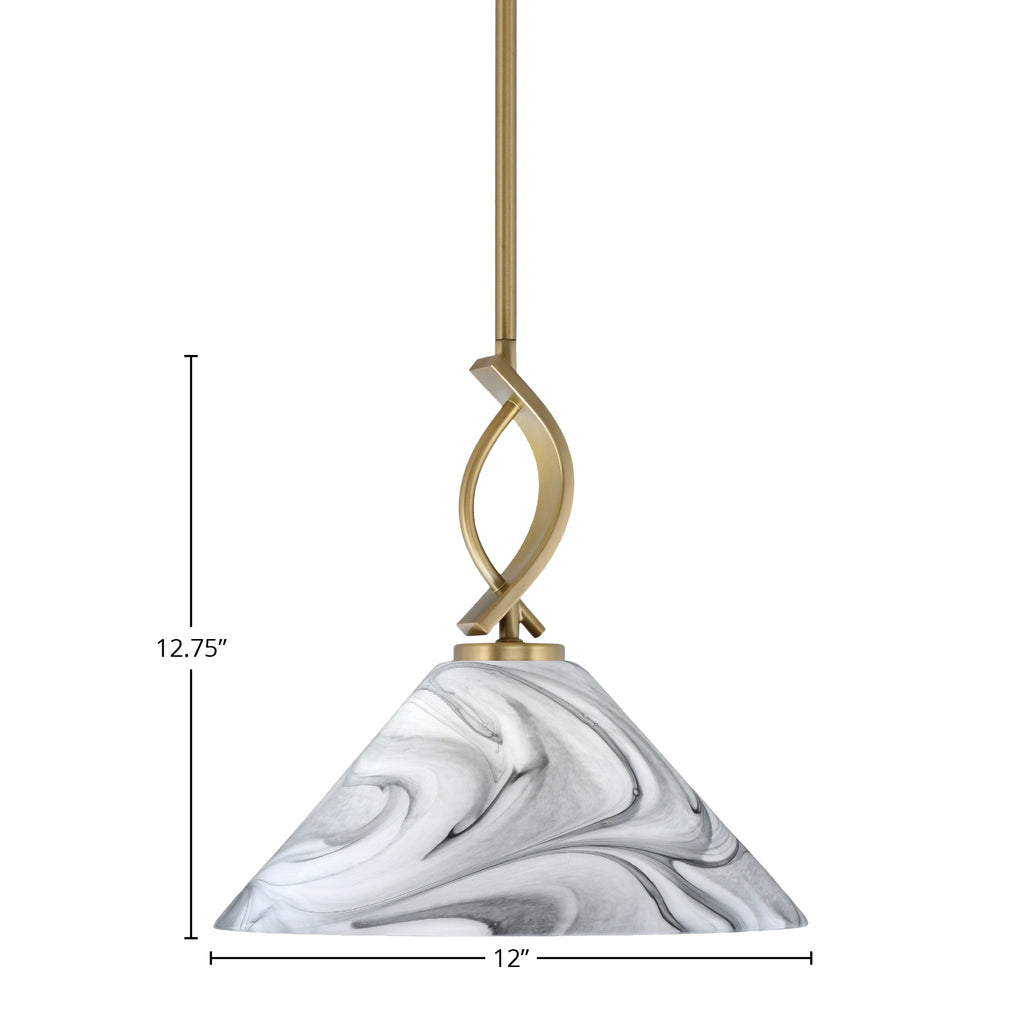 Cavella One Light Mini Pendant in New Age Brass with 12" Onyx Swirl Shade