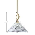 Cavella One Light Mini Pendant in New Age Brass with 12" Onyx Swirl Shade