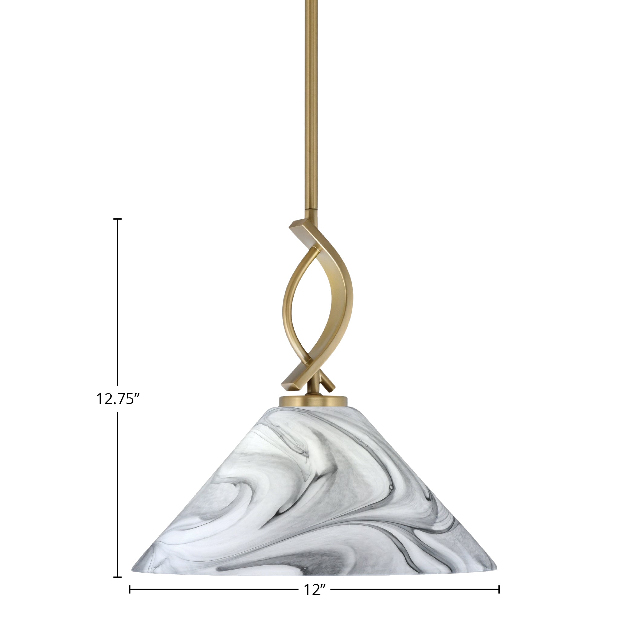 Cavella One Light Mini Pendant in New Age Brass with 12" Onyx Swirl Shade