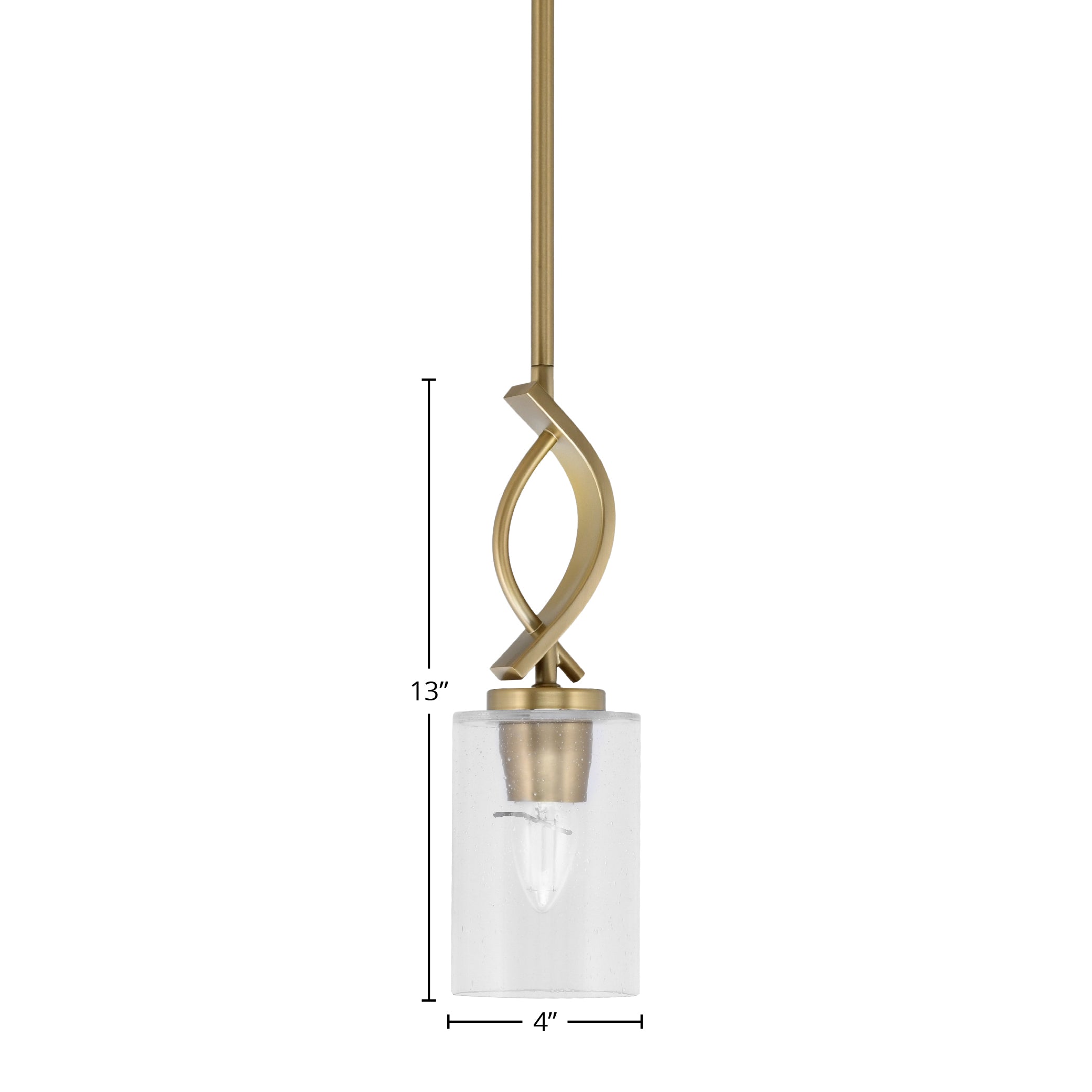 Cavella One Light Mini Pendant in New Age Brass with 4" Clear Bubble Shade