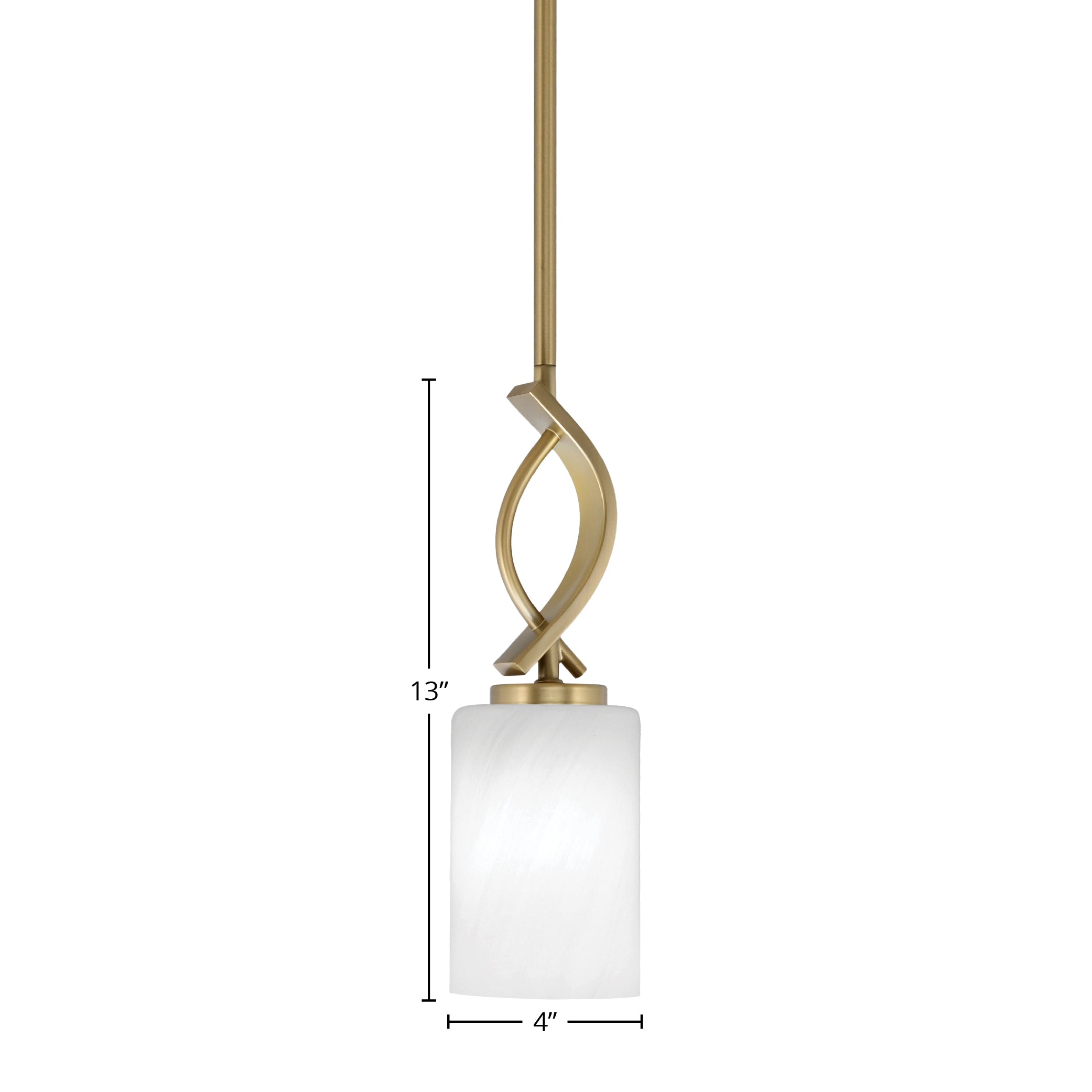 Cavella One Light Mini Pendant in New Age Brass with 4" White Marble Shade