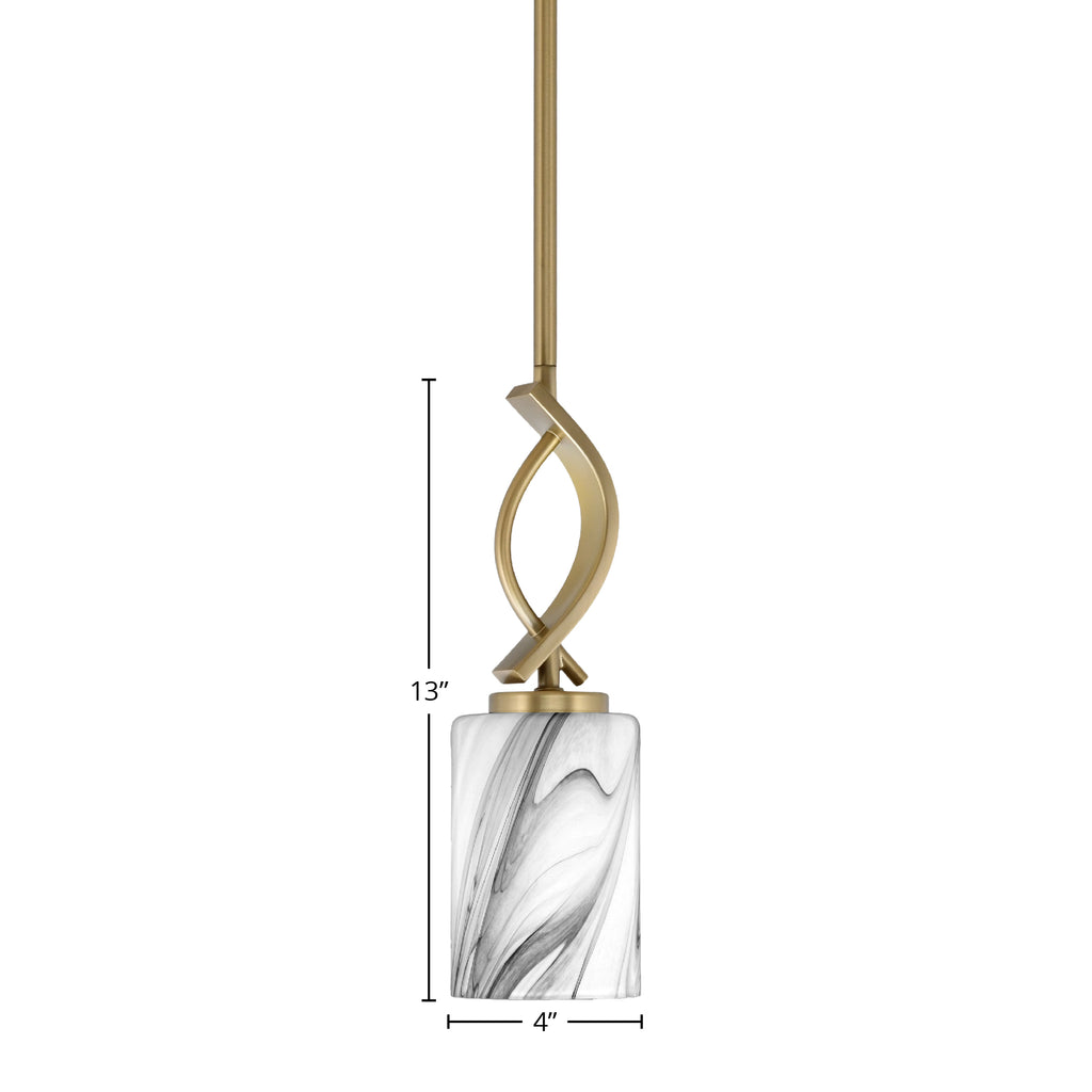 Cavella One Light Mini Pendant in New Age Brass with 4" Onyx Swirl Shade