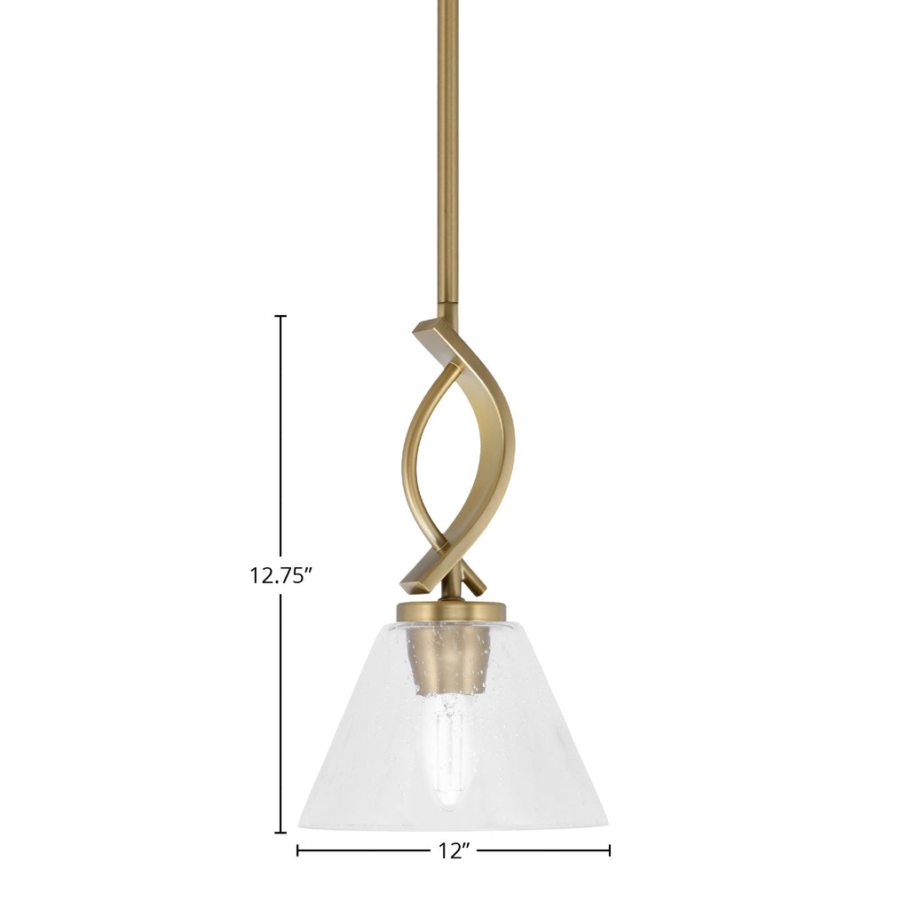 Cavella One Light Mini Pendant in New Age Brass with 12" Clear Bubble Shade