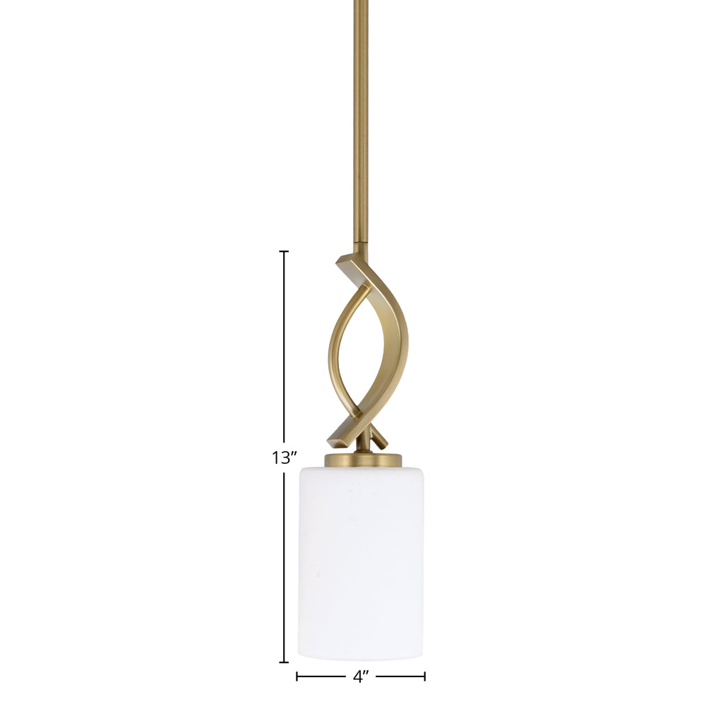 Cavella One Light Mini Pendant in New Age Brass with 4" White Muslin Shade