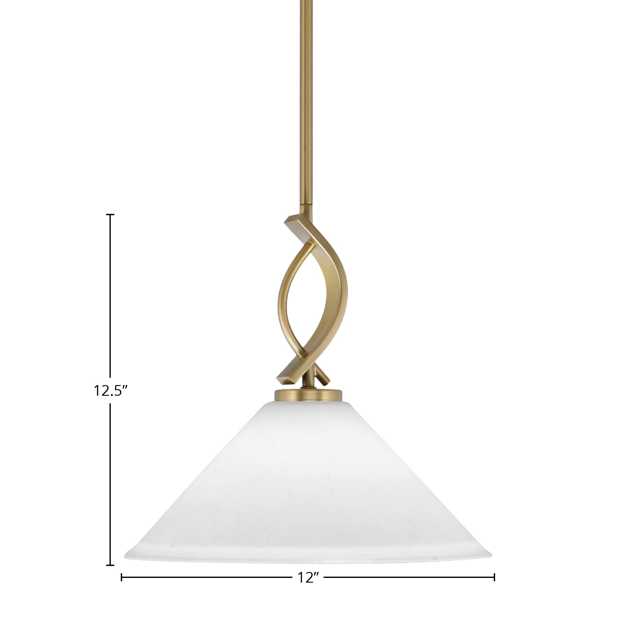 Cavella One Light Mini Pendant in New Age Brass with 12" White Muslin Shade