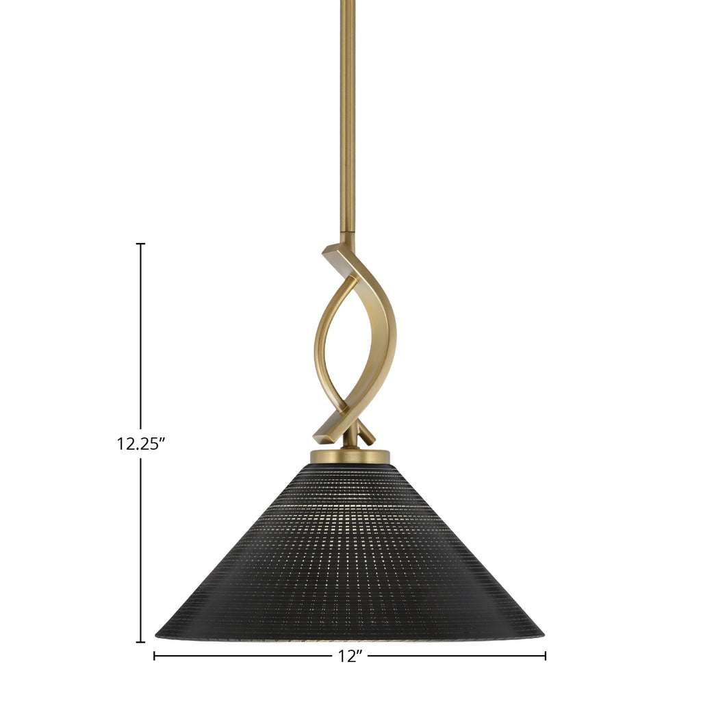 Cavella One Light Mini Pendant in New Age Brass with 12" Black Matrix Shade