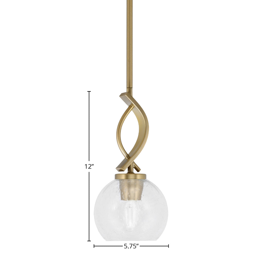 Cavella One Light Mini Pendant in New Age Brass with 5.75" Clear Bubble Shade