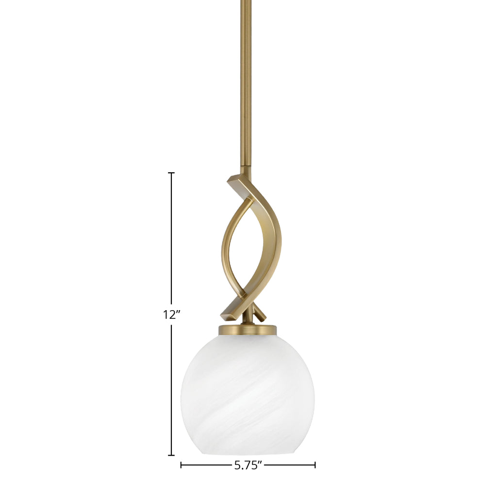 Cavella One Light Mini Pendant in New Age Brass with 5.75" White Marble Shade