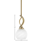 Cavella One Light Mini Pendant in New Age Brass with 5.75" White Marble Shade