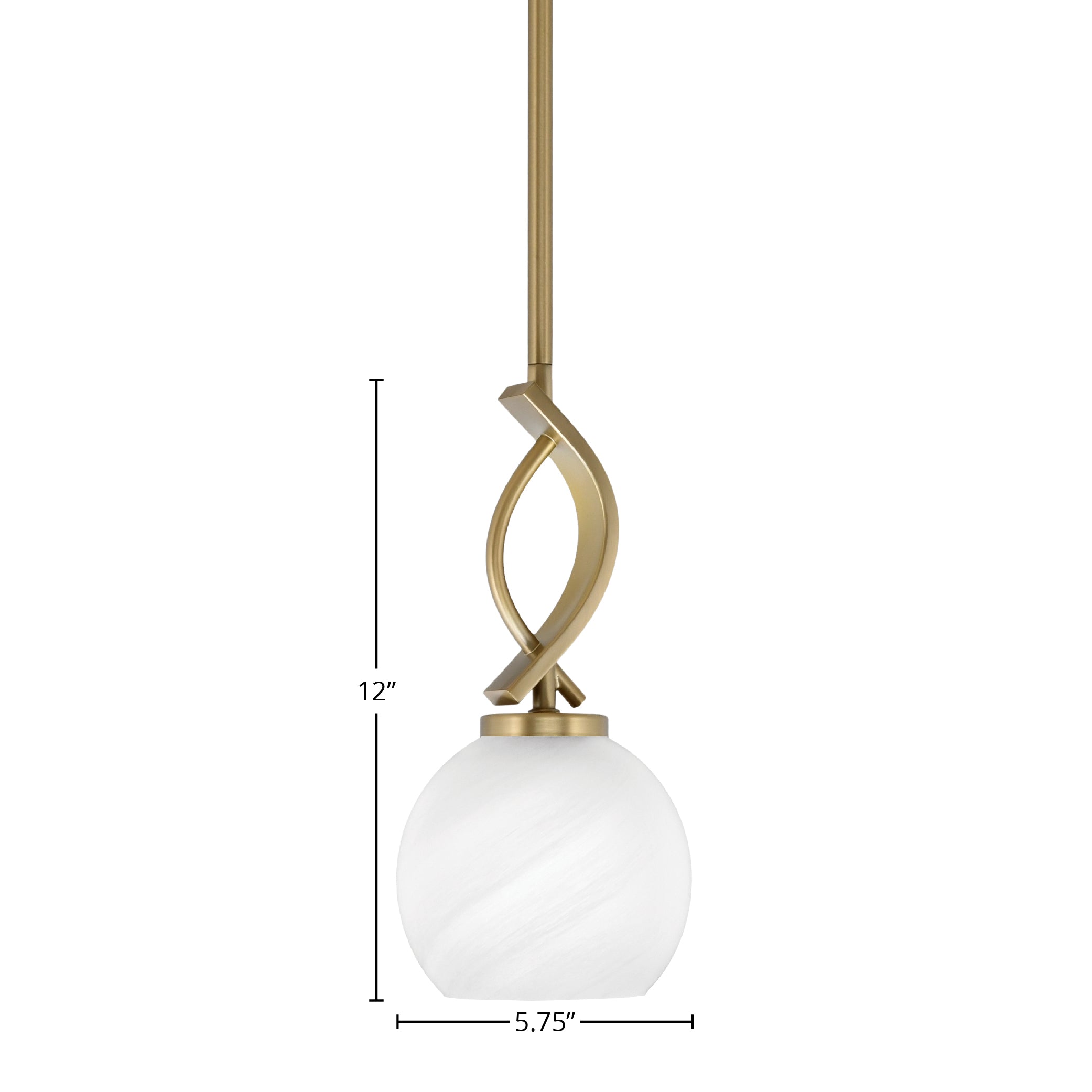 Cavella One Light Mini Pendant in New Age Brass with 5.75" White Marble Shade