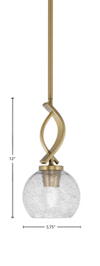 Cavella One Light Mini Pendant in New Age Brass with 5.75" Smoke Bubble Shade