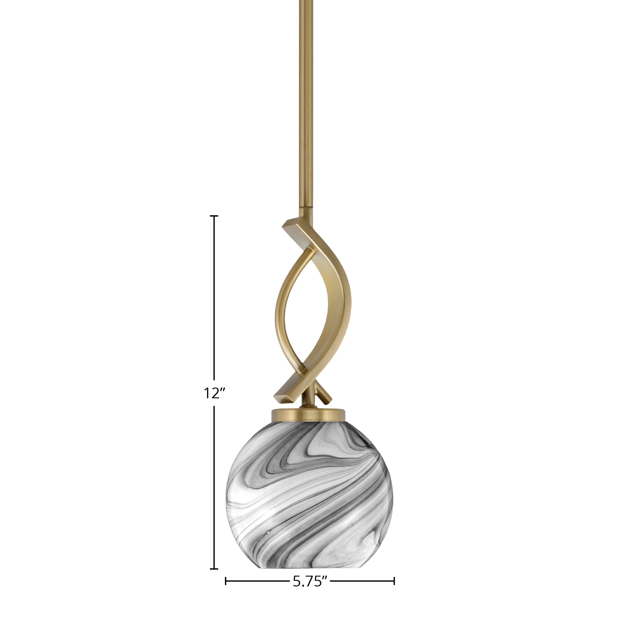 Cavella One Light Mini Pendant in New Age Brass with 5.75" Onyx Swirl Shade