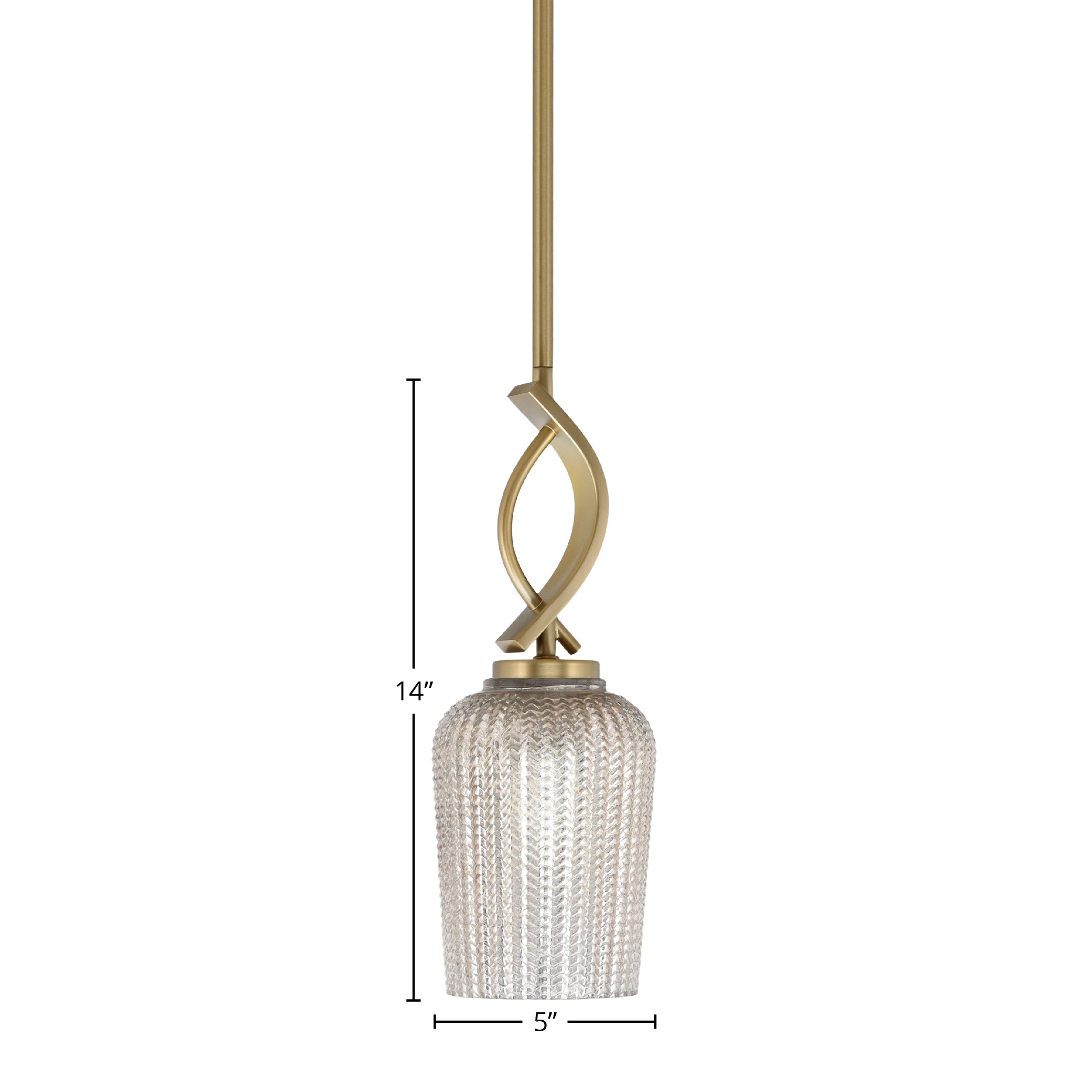 Cavella One Light Mini Pendant in New Age Brass with 5" Silver Textured Shade