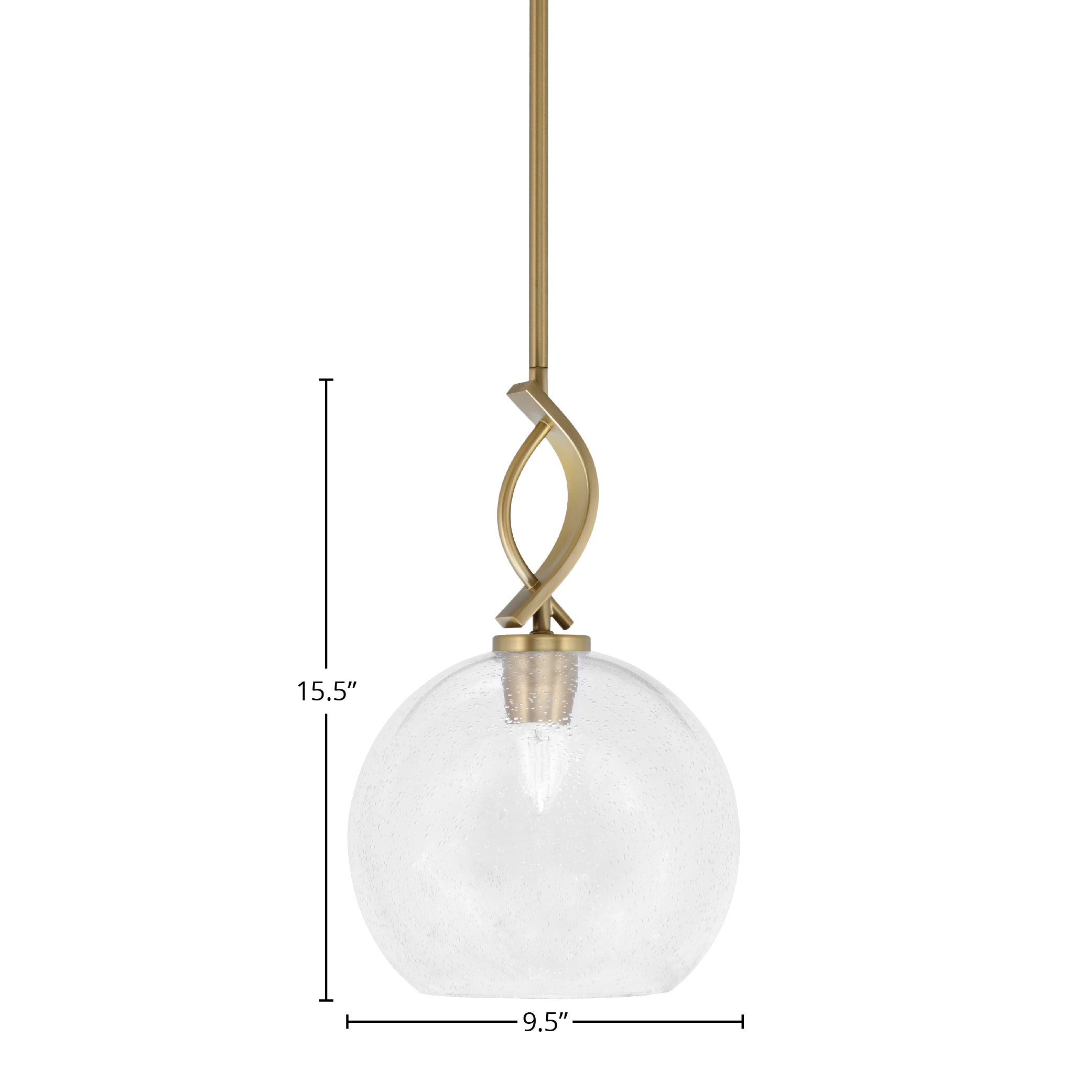 Cavella One Light Mini Pendant in New Age Brass with 9.5" Clear Bubble Shade