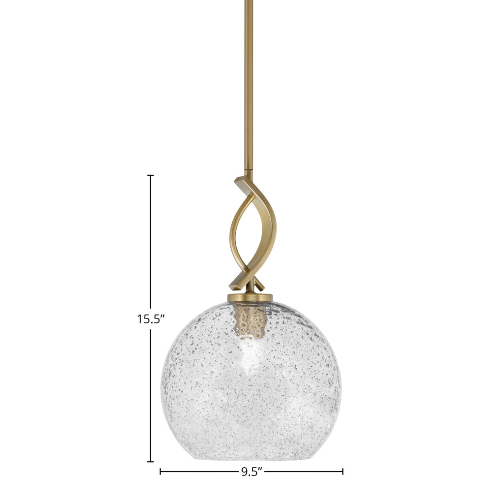 Cavella One Light Mini Pendant in New Age Brass with 9.5" Smoke Bubble Shade