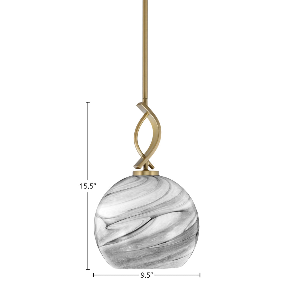 Cavella One Light Mini Pendant in New Age Brass with 9.5" Onyx Swirl Shade
