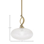 Cavella One Light Mini Pendant in New Age Brass with 12" Micro Bubble Ribbed Shade