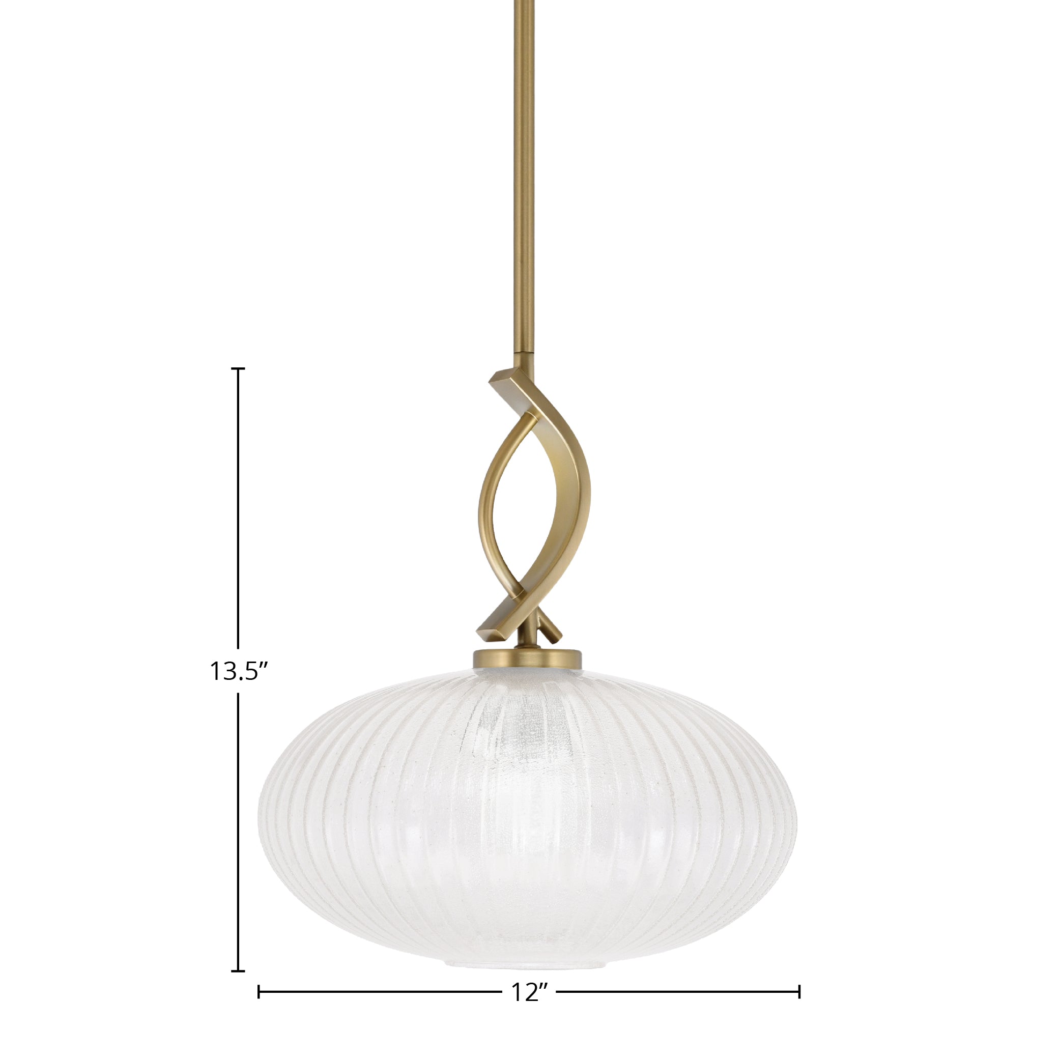Cavella One Light Mini Pendant in New Age Brass with 12" Micro Bubble Ribbed Shade
