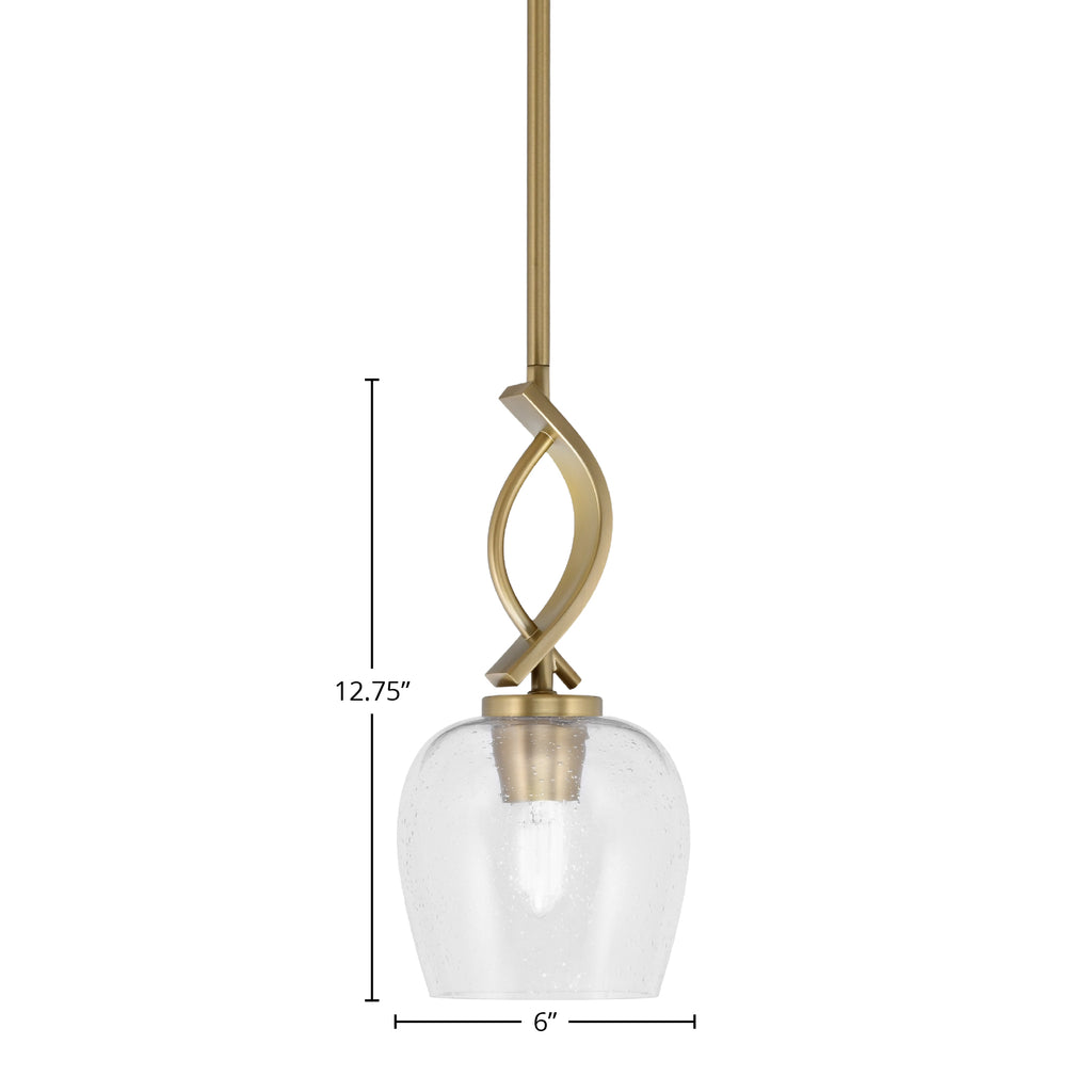 Cavella One Light Mini Pendant in New Age Brass with 6" Clear Bubble Shade