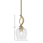 Cavella One Light Mini Pendant in New Age Brass with 6" Clear Bubble Shade