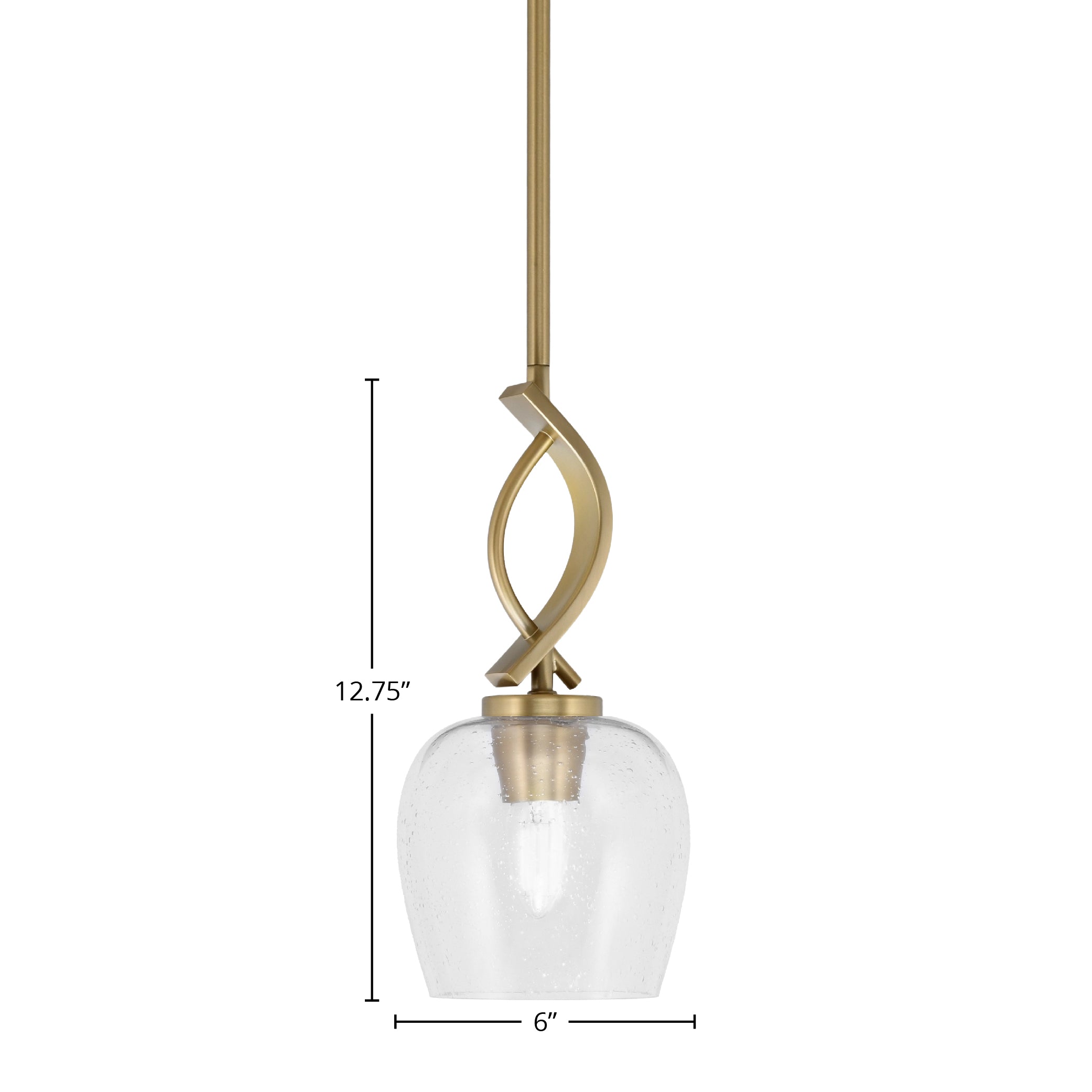 Cavella One Light Mini Pendant in New Age Brass with 6" Clear Bubble Shade
