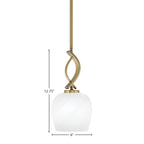 Cavella One Light Mini Pendant in New Age Brass with 6" White Marble Shade