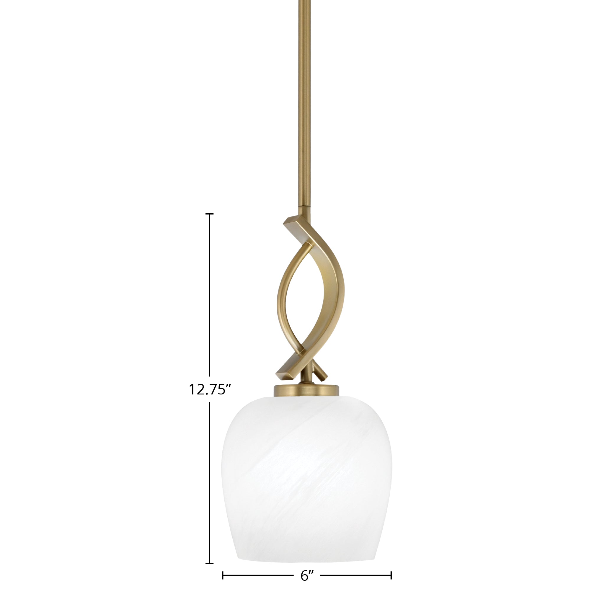 Cavella One Light Mini Pendant in New Age Brass with 6" White Marble Shade
