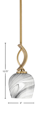 Cavella One Light Mini Pendant in New Age Brass with 6" Onyx Swirl Shade