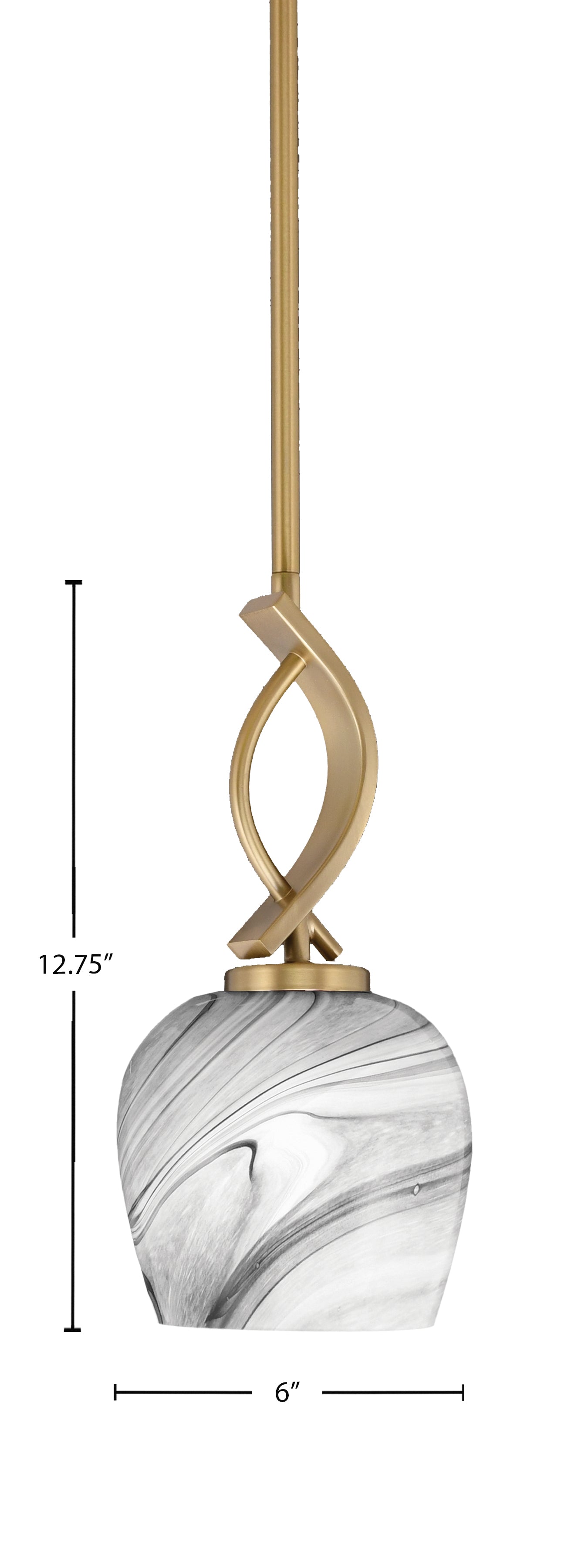 Cavella One Light Mini Pendant in New Age Brass with 6" Onyx Swirl Shade