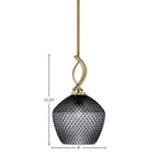 Cavella One Light Mini Pendant in New Age Brass with 9" Smoke Textured Shade