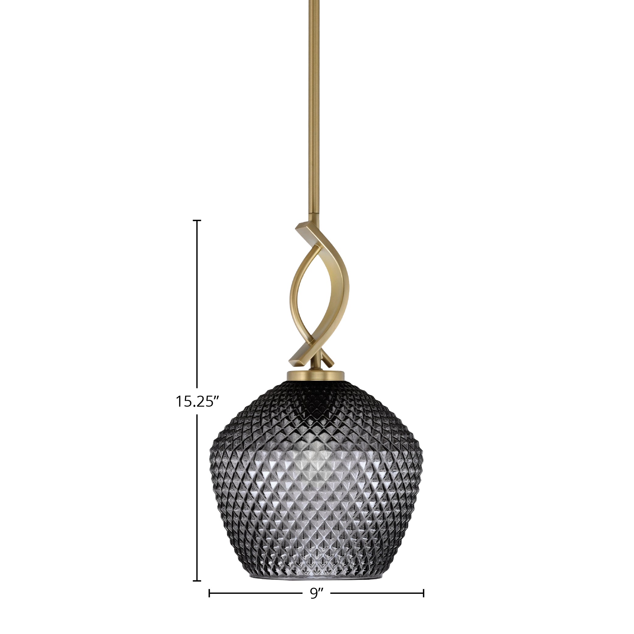 Cavella One Light Mini Pendant in New Age Brass with 9" Smoke Textured Shade