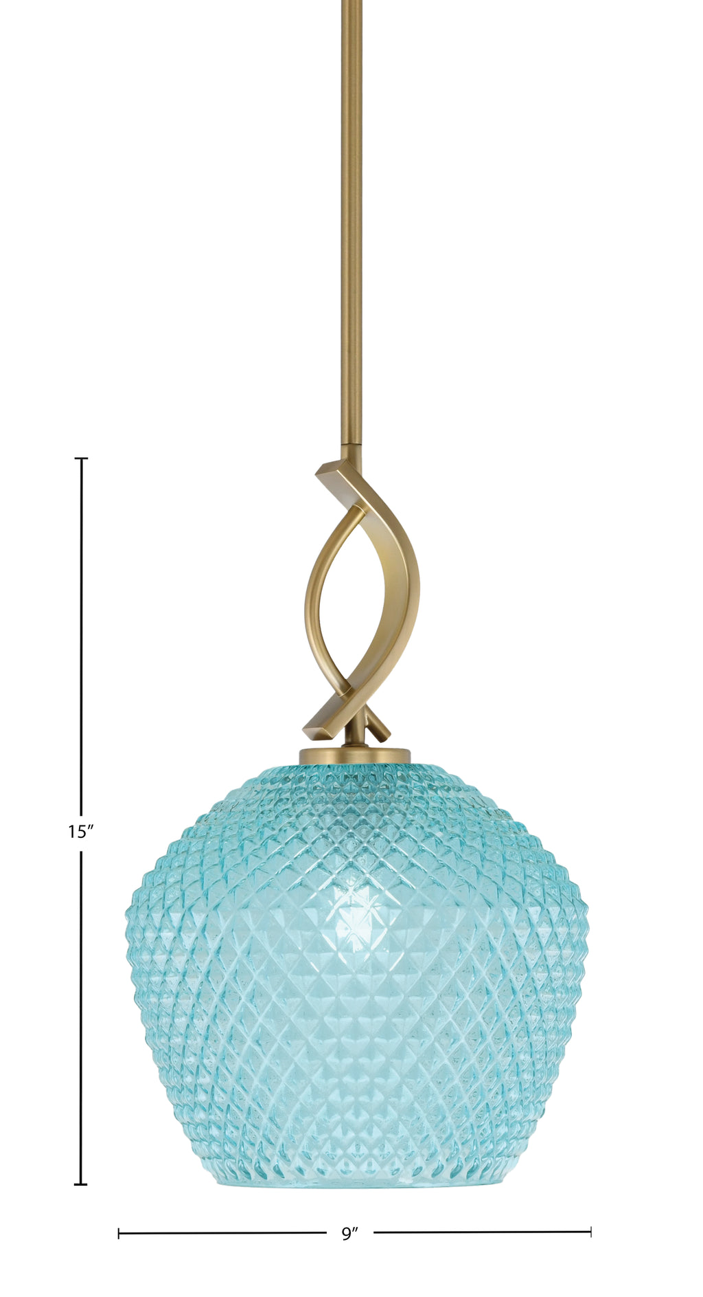 Cavella One Light Mini Pendant in New Age Brass with Turquoise Textured Shade