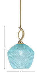 Cavella One Light Mini Pendant in New Age Brass with Turquoise Textured Shade