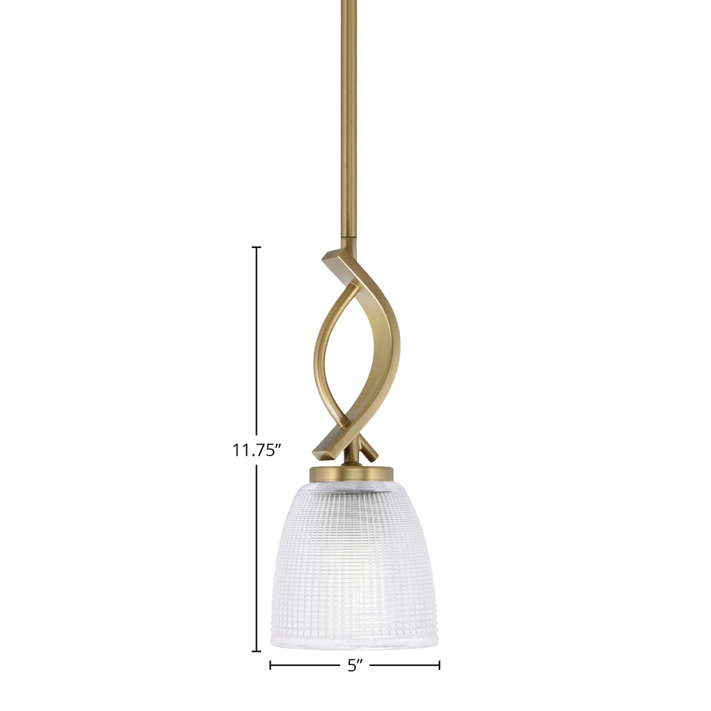 Cavella One Light Mini Pendant in New Age Brass with 5" Clear Ribbed Shade