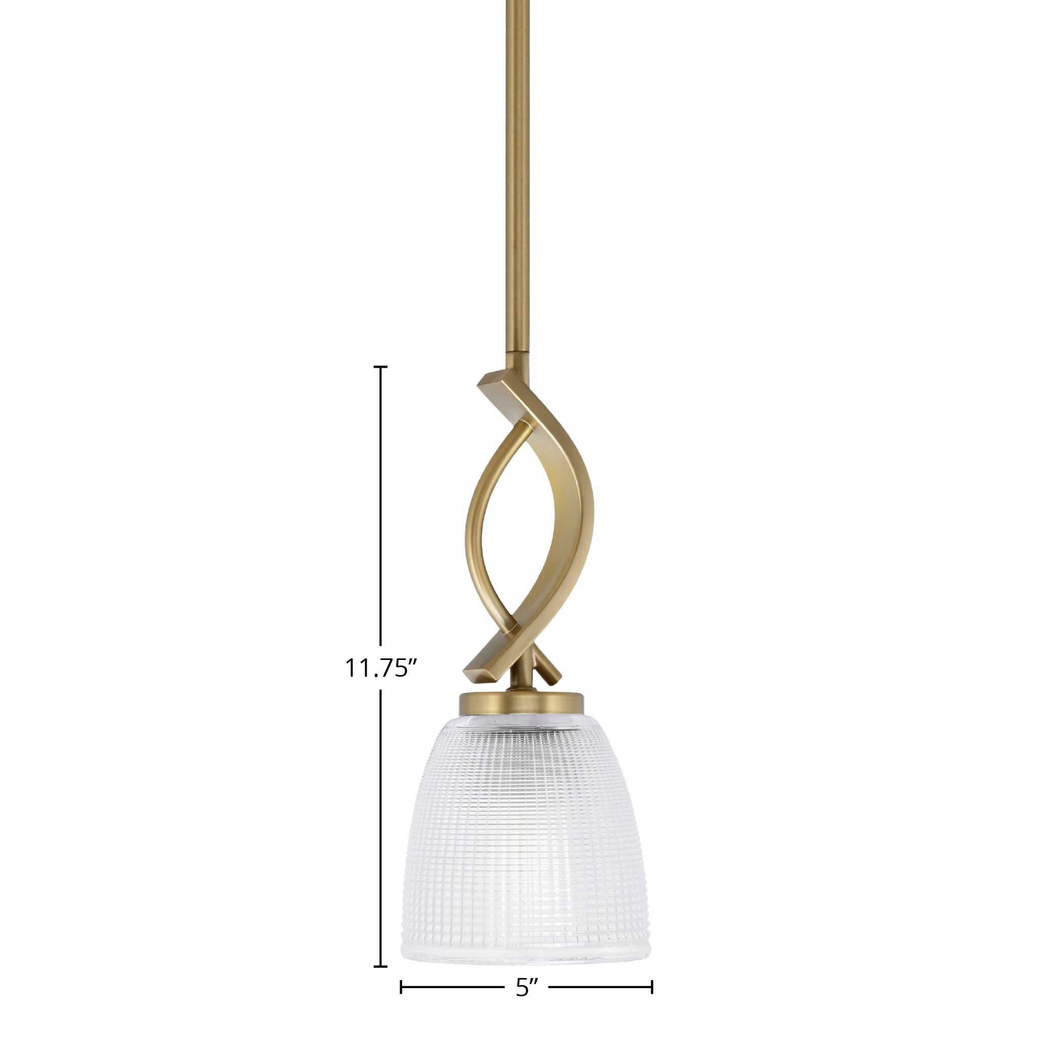Cavella One Light Mini Pendant in New Age Brass with 5" Clear Ribbed Shade
