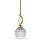 Cavella One Light Mini Pendant in New Age Brass with 6" Clear Ribbed Shade