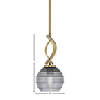 Cavella One Light Mini Pendant in New Age Brass with 6" Smoke Ribbed Shade