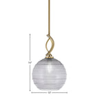Cavella One Light Mini Pendant in New Age Brass with 10" Smoke Ribbed Shade